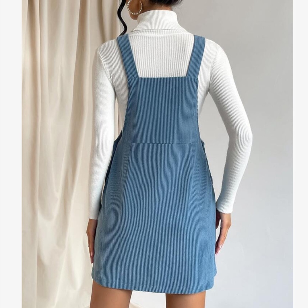 Classic Elegant Corduroy Solid Pocket Jumper Overall Dress Without Sweater - Picture 3 of 13